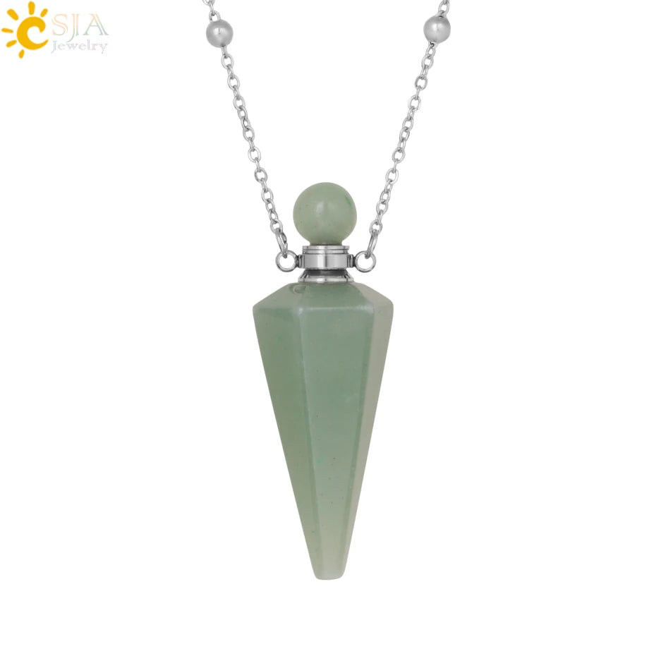 Natural Stone Cone Perfume Bottle necklace Healing Clear Quartz Crystal Pendant Reiki Essentials Oil Diffuser Vial Necklace H119