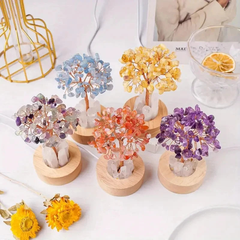 1pc Natural Crystal Chip Tree Clear Quartz Single Crystal Base USB Port Decorative Bedside Ambiance Nightlight  Home Decoration
