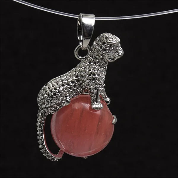 New Arrival Fashion 1pc Natural Tiger eye Stone Pink Crystal Copper Animal Leopard Pendants For Necklaces Women Charm Jewelry