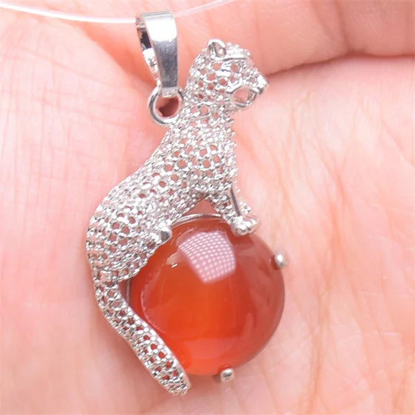 New Arrival Fashion 1pc Natural Tiger eye Stone Pink Crystal Copper Animal Leopard Pendants For Necklaces Women Charm Jewelry