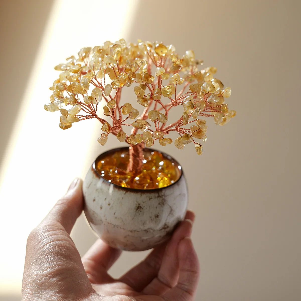 1PC Natural Crystal Tree Energy Stone Money Tree Feng Shui Decor Copper Wire Wrapped Tea Cup Yoga Home Decor
