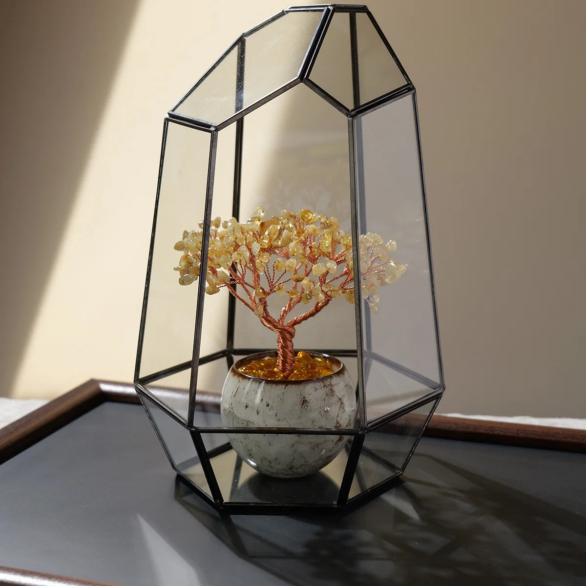 1PC Natural Crystal Tree Energy Stone Money Tree Feng Shui Decor Copper Wire Wrapped Tea Cup Yoga Home Decor