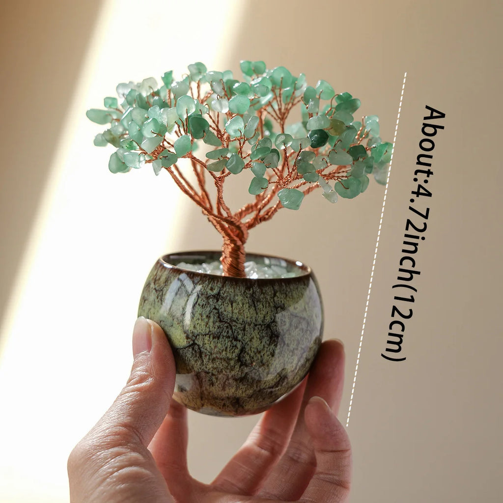 1PC Natural Crystal Tree Energy Stone Money Tree Feng Shui Decor Copper Wire Wrapped Tea Cup Yoga Home Decor