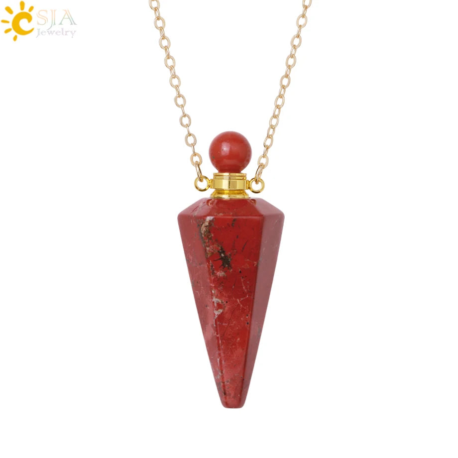 Natural Stone Cone Perfume Bottle necklace Healing Clear Quartz Crystal Pendant Reiki Essentials Oil Diffuser Vial Necklace H119