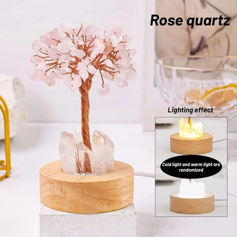 1pc Natural Crystal Chip Tree Clear Quartz Single Crystal Base USB Port Decorative Bedside Ambiance Nightlight  Home Decoration