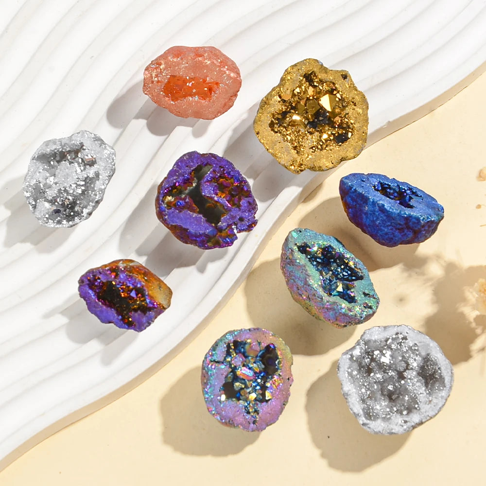 8PCS/Box Titanium Coated Natural Crystal Cluster Electroplated Agate Geode, Energy Balance Reiki Wicca Home Decor