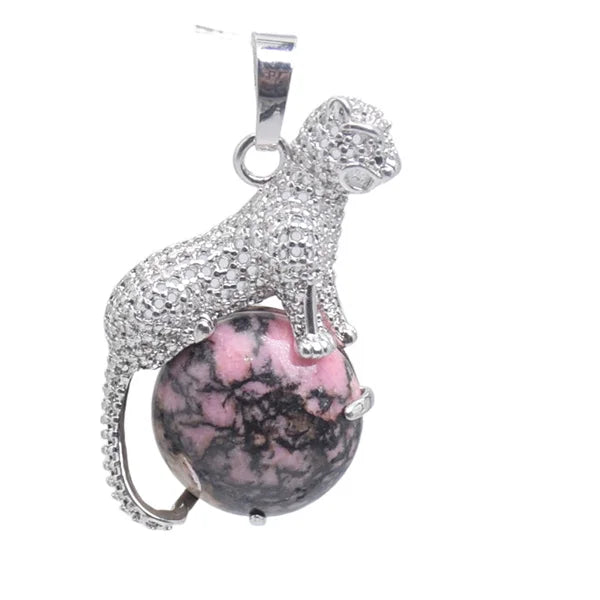 New Arrival Fashion 1pc Natural Tiger eye Stone Pink Crystal Copper Animal Leopard Pendants For Necklaces Women Charm Jewelry